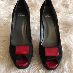 Sold Stuart Weitzman suede black & red patent